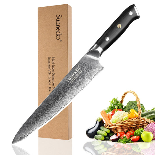 SUNNECKO 8'' Chef Knife 73 Layers Damascus Steel Japanese VG10 Blade Kitchen Knives G10 Handle Meat Cutter 6.5'' Chef's Knife