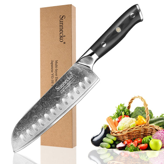 SUNNECKO Premium 7" inch Santoku Knife Japanese VG10 73 Layers Damascus Steel Blade Kitchen Knives Meat Cutter Tool G10 Handle