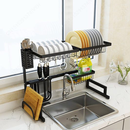 Silver/Black Kitchen Sink Rack Stainless Steel Sink Drain Rack Drying Storage Holder 2 Layer Kitchen Dish Shelf Organizer