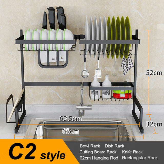 Silver/Black Kitchen Sink Rack Stainless Steel Sink Drain Rack Drying Storage Holder 2 Layer Kitchen Dish Shelf Organizer