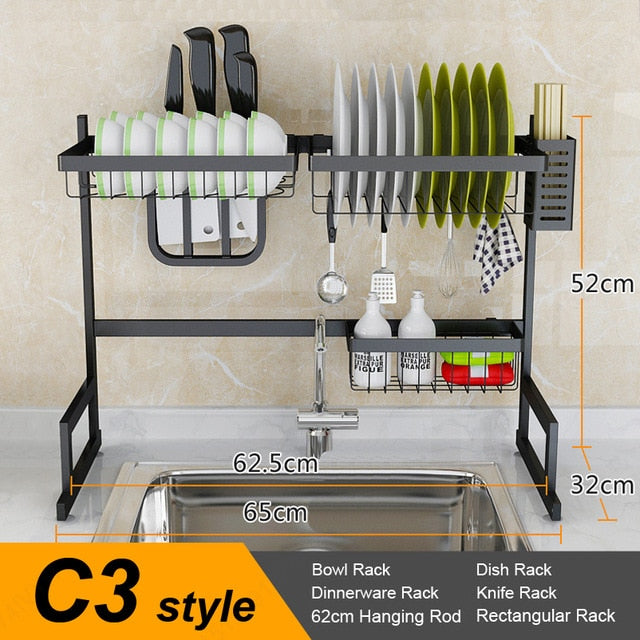 Silver/Black Kitchen Sink Rack Stainless Steel Sink Drain Rack Drying Storage Holder 2 Layer Kitchen Dish Shelf Organizer