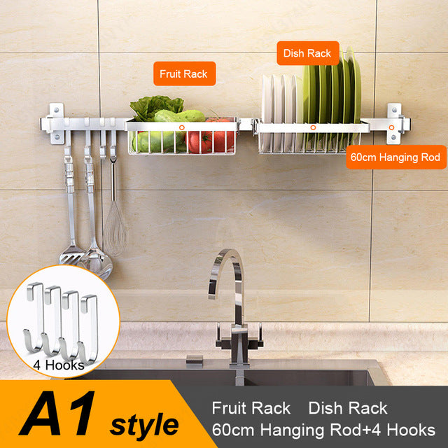 Silver/Black Kitchen Sink Rack Stainless Steel Sink Drain Rack Drying Storage Holder 2 Layer Kitchen Dish Shelf Organizer