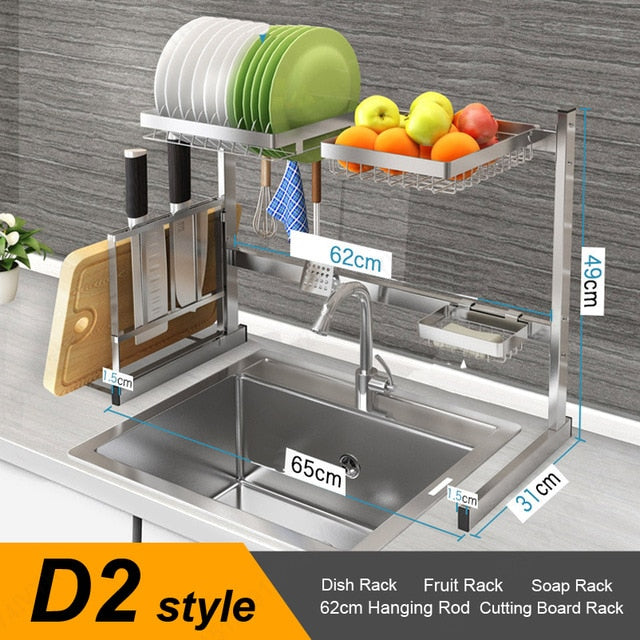 Silver/Black Kitchen Sink Rack Stainless Steel Sink Drain Rack Drying Storage Holder 2 Layer Kitchen Dish Shelf Organizer