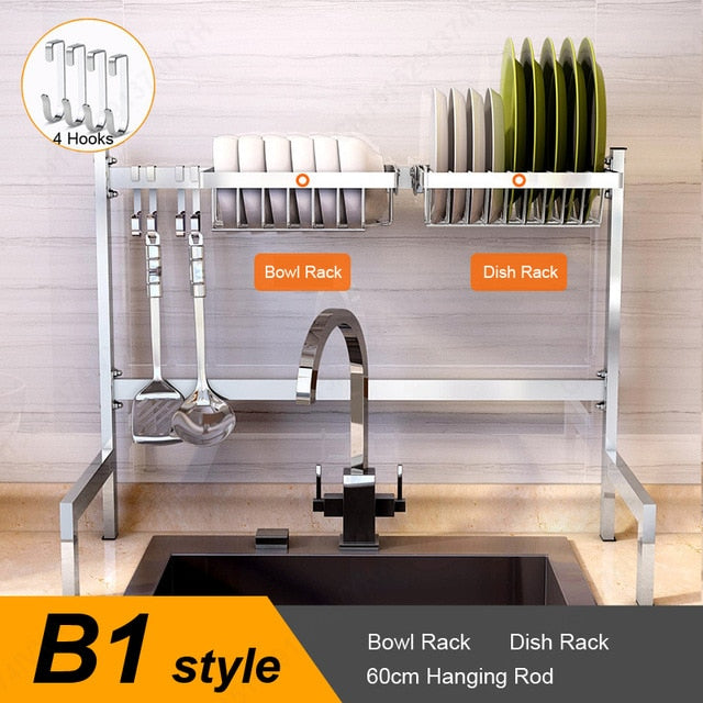 Silver/Black Kitchen Sink Rack Stainless Steel Sink Drain Rack Drying Storage Holder 2 Layer Kitchen Dish Shelf Organizer