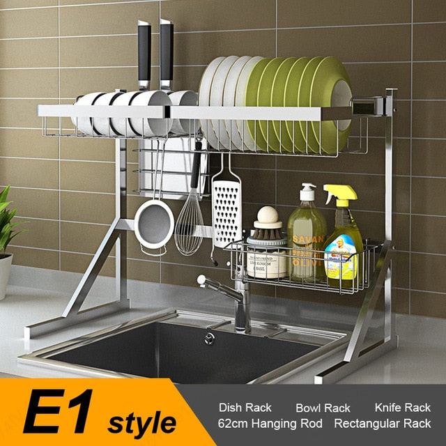 Silver/Black Kitchen Sink Rack Stainless Steel Sink Drain Rack Drying Storage Holder 2 Layer Kitchen Dish Shelf Organizer