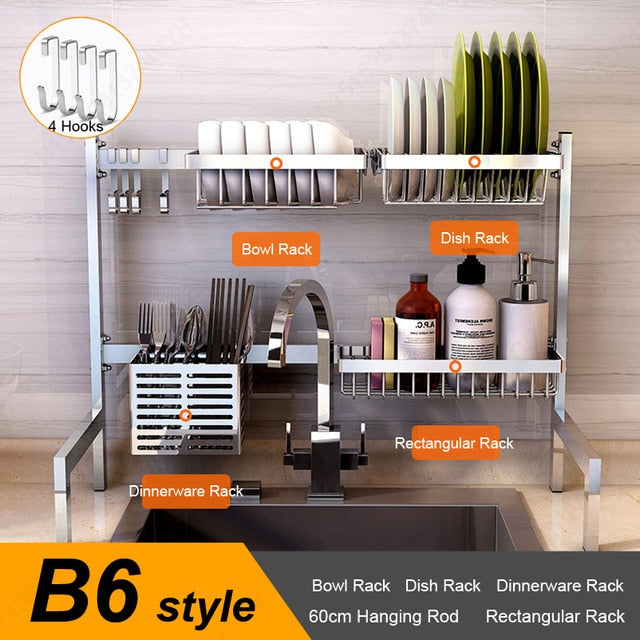 Silver/Black Kitchen Sink Rack Stainless Steel Sink Drain Rack Drying Storage Holder 2 Layer Kitchen Dish Shelf Organizer