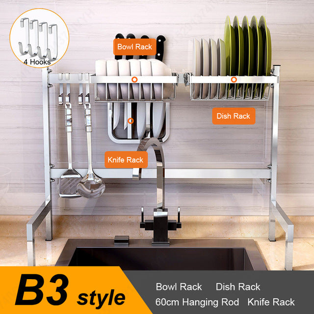 Silver/Black Kitchen Sink Rack Stainless Steel Sink Drain Rack Drying Storage Holder 2 Layer Kitchen Dish Shelf Organizer