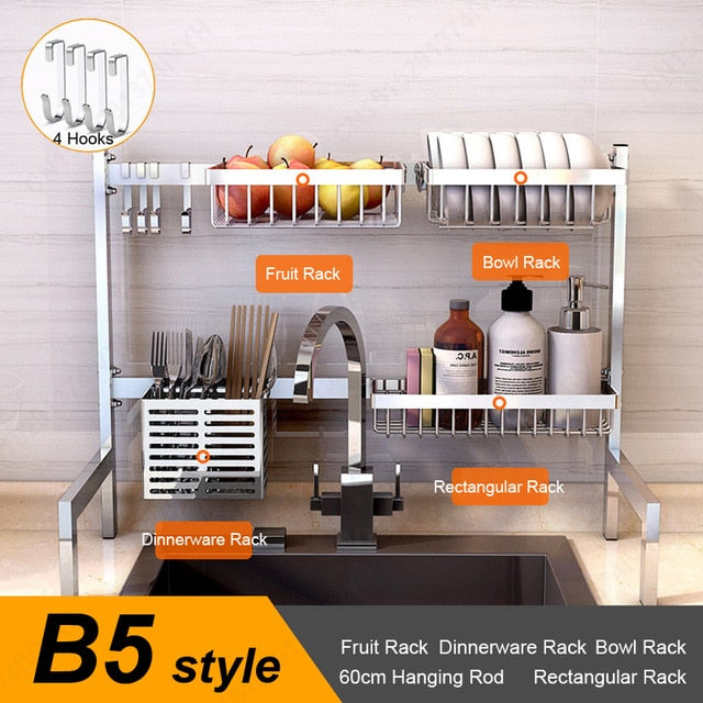 Silver/Black Kitchen Sink Rack Stainless Steel Sink Drain Rack Drying Storage Holder 2 Layer Kitchen Dish Shelf Organizer