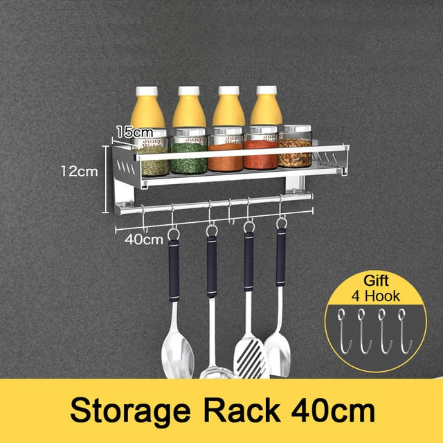 Stainless Steel Kitchen Storage Rack Holder Free Nail Wall Hanging Seasoning Bottles Storage Rack Shelf Kitchen Organizer Tools