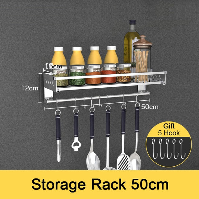Stainless Steel Kitchen Storage Rack Holder Free Nail Wall Hanging Seasoning Bottles Storage Rack Shelf Kitchen Organizer Tools
