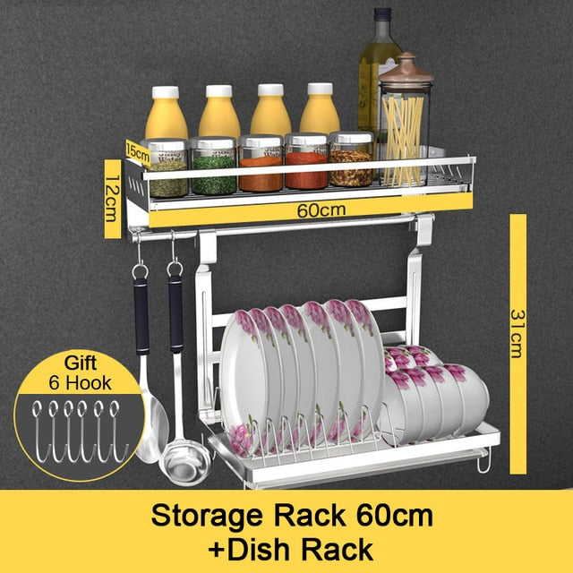 Stainless Steel Kitchen Storage Rack Holder Free Nail Wall Hanging Seasoning Bottles Storage Rack Shelf Kitchen Organizer Tools