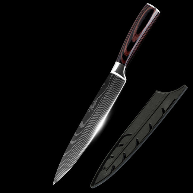 Stainless Steel quality 8" inch Utility Chef Knives laser Damascus steel Santoku kitchen Knives Sharp Cleaver Slicing Gift Knife