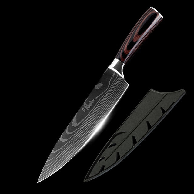Stainless Steel quality 8" inch Utility Chef Knives laser Damascus steel Santoku kitchen Knives Sharp Cleaver Slicing Gift Knife