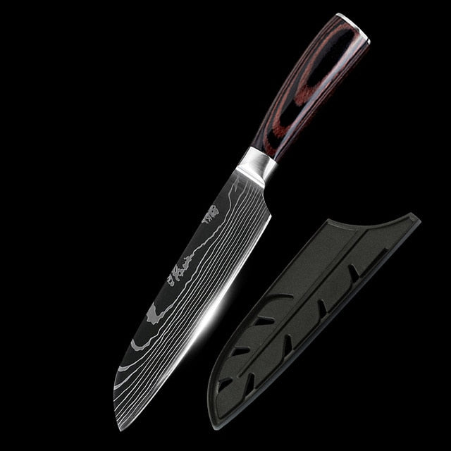 Stainless Steel quality 8" inch Utility Chef Knives laser Damascus steel Santoku kitchen Knives Sharp Cleaver Slicing Gift Knife