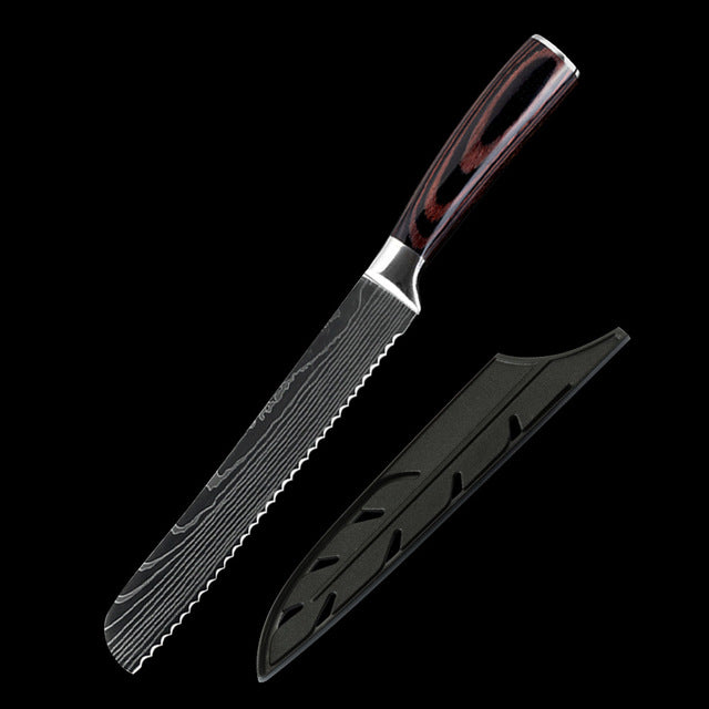 Stainless Steel quality 8" inch Utility Chef Knives laser Damascus steel Santoku kitchen Knives Sharp Cleaver Slicing Gift Knife