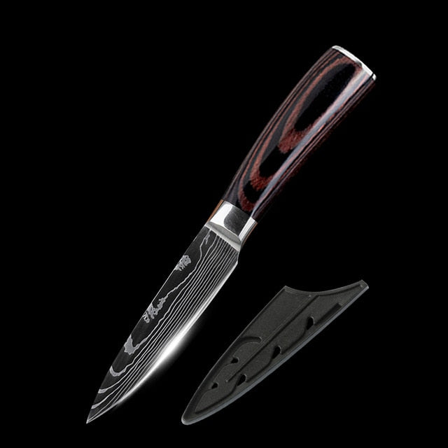 Stainless Steel quality 8" inch Utility Chef Knives laser Damascus steel Santoku kitchen Knives Sharp Cleaver Slicing Gift Knife