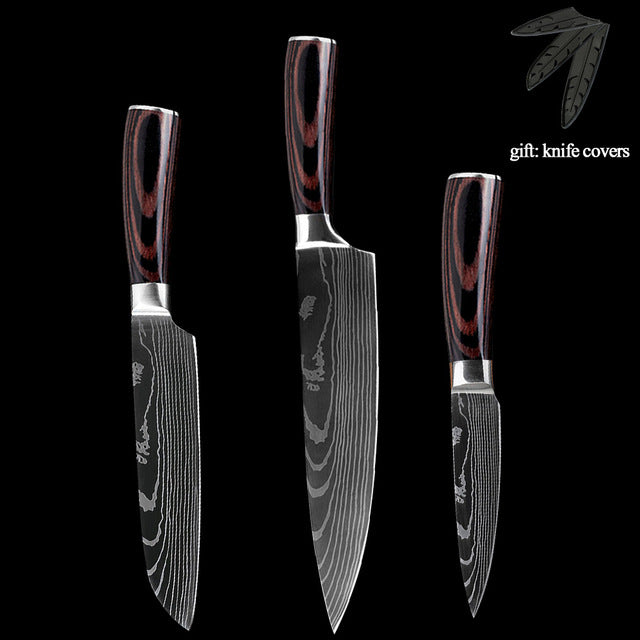 Stainless Steel quality 8" inch Utility Chef Knives laser Damascus steel Santoku kitchen Knives Sharp Cleaver Slicing Gift Knife