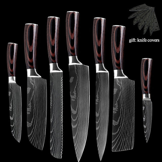 Stainless Steel quality 8" inch Utility Chef Knives laser Damascus steel Santoku kitchen Knives Sharp Cleaver Slicing Gift Knife