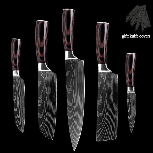 Stainless Steel quality 8" inch Utility Chef Knives laser Damascus steel Santoku kitchen Knives Sharp Cleaver Slicing Gift Knife