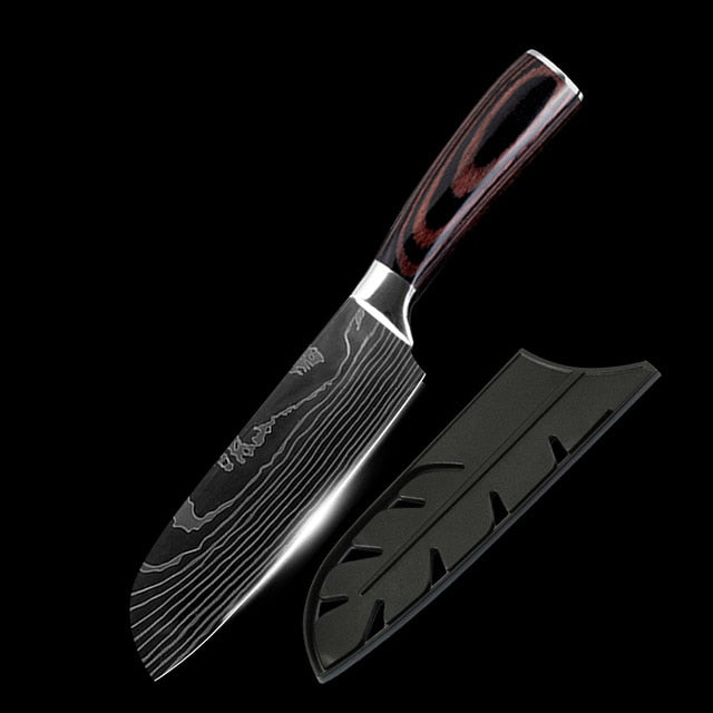 Stainless Steel quality 8" inch Utility Chef Knives laser Damascus steel Santoku kitchen Knives Sharp Cleaver Slicing Gift Knife