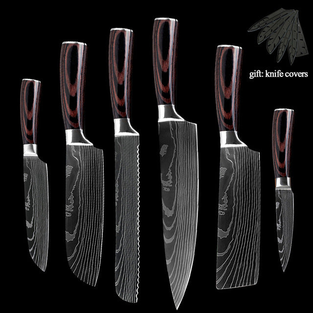 Stainless Steel quality 8" inch Utility Chef Knives laser Damascus steel Santoku kitchen Knives Sharp Cleaver Slicing Gift Knife