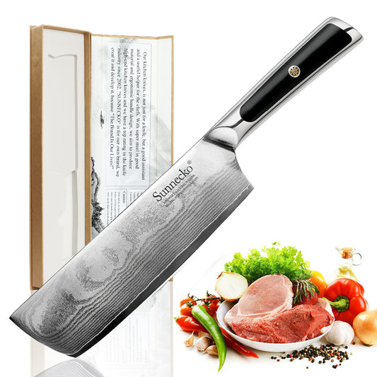 Sunnecko 7" Damascus Cleaver Knife Japanese VG10 Core Steel Blade Kitchen Knives Razor Sharp Vegetable Meat Cutter G10 Handle