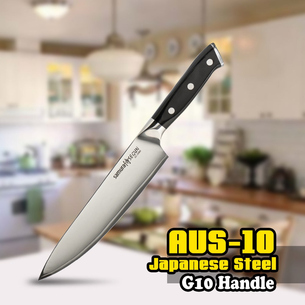 TUO CUTLERY Chef Knife - 3 Layers AUS-10 Japanese High Carbon Kitchen Knife with Ergonomic G10 Black Handle - 8'' (203mm)