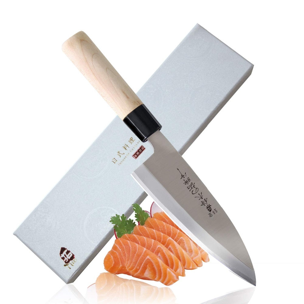 TUO CUTLERY Deba knife - Japanese HC Stainless Steel Sashimi Sushi Kitchen Knife - Non-slip Ergonomic White Handle - 6.5"