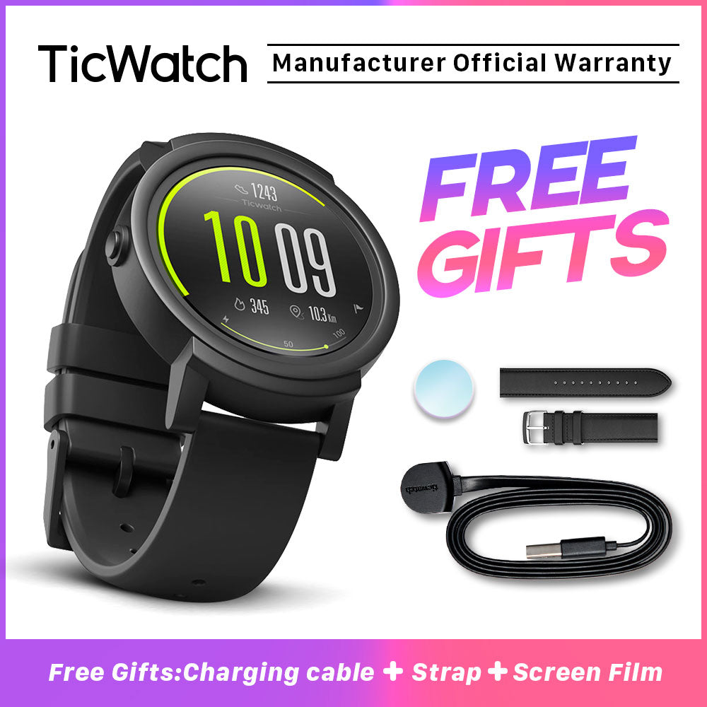 TicWatch E Shadow Black Smart Watch Bluetooth GPS Sport Watch Android&iOS compatible Google Play IP67 Waterproof Mobvoi Original