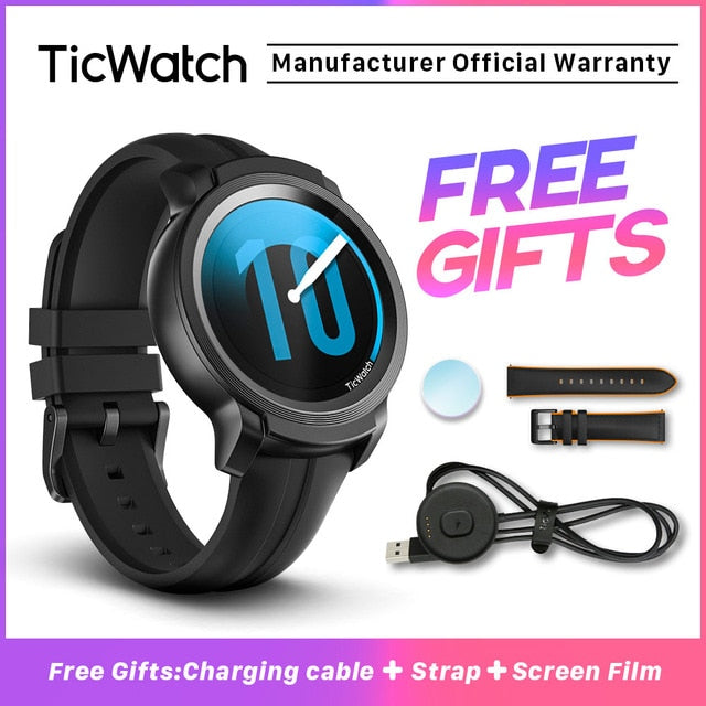 TicWatch E2 Black Smart Watch Men & Women Bluetooth GPS Watch Android/iOS compatible 5ATM Waterproof Long Batterylife Original