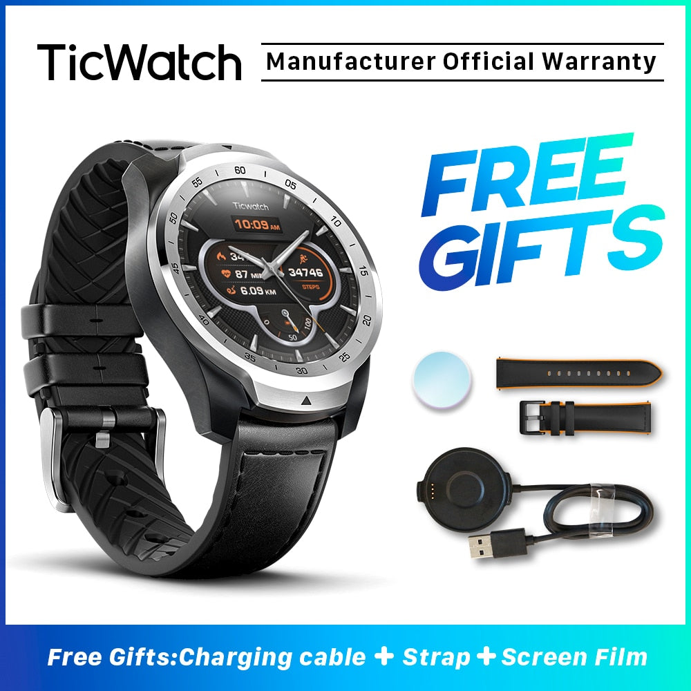 TicWatch Pro Smart Watch Global Version with Google Play NFC Payment Men Bluetooth Smartwatch for Android&iOS TicWatch Official