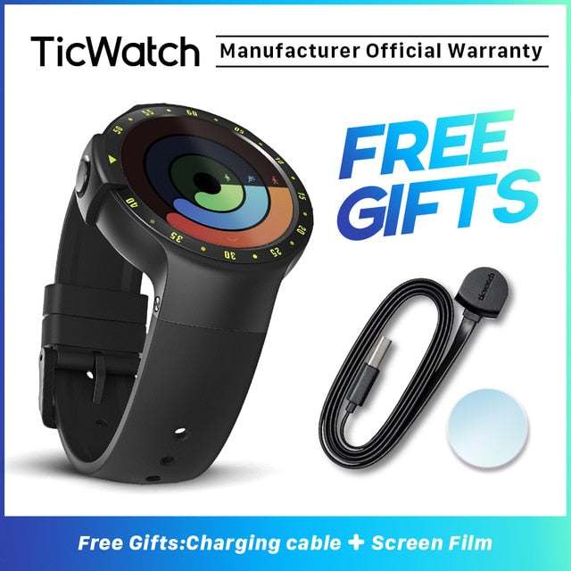 TicWatch S Black Smart Watch Bluetooth Smartwatch with GPS Android&iOS Compatible Google Wear OS IP67 Waterproof Mobvoi Original