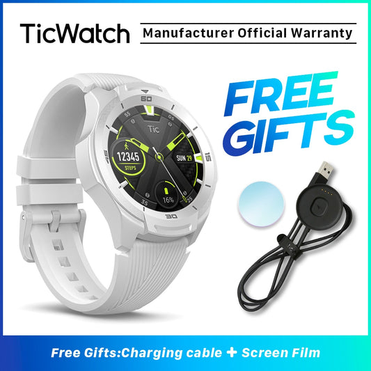 TicWatch S2 White Smart Watch Bluetooth GPS Watch Men and Women Fitness Sport Watch 5ATM Waterproof Android Smartwatch Original