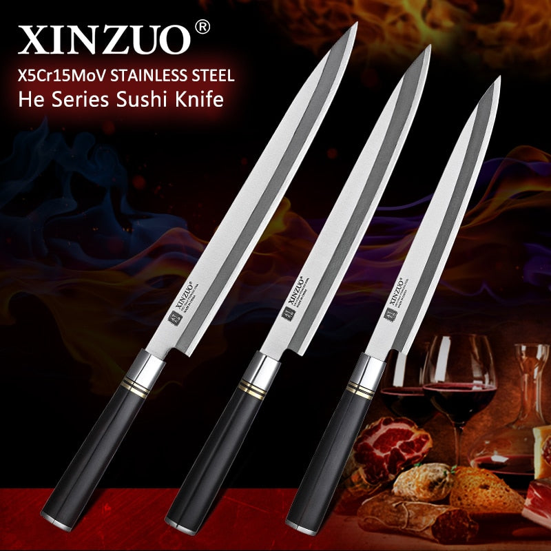 XINZUO 240/270/300mm Fish Filleting Knife Japanese X5Cr15MoV Stainless Steel Pro Sushi Sashimi Salmon Kitchen Knife Ebony Handle