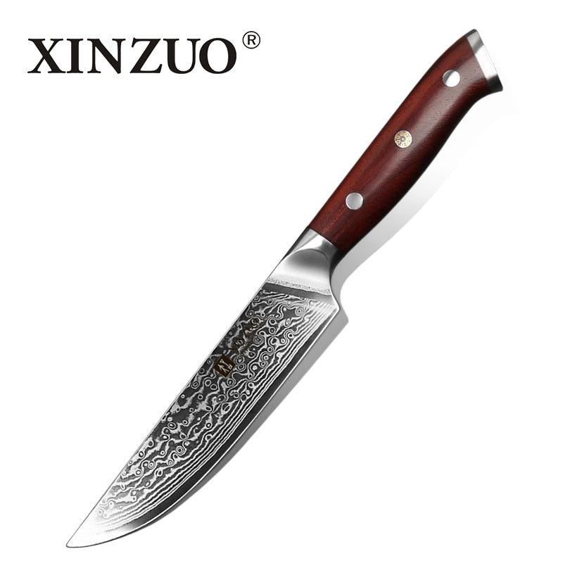 XINZUO 5'' inch Steak Knife Damascus VG10 Steel Kitchen Knives High Quality Cutter Tools Utility Knife with Rosewood Handle