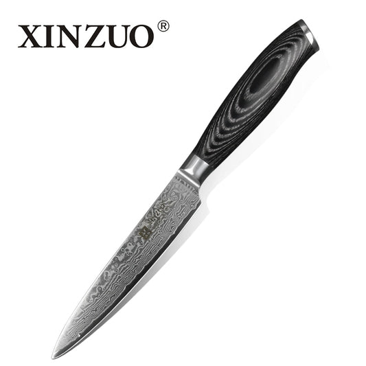 XINZUO 5"inch Utility Knife 67 Layers Japanese Damascus Steel Kitchen Knife Sharp Multi-purpose Cutter Knives Pakkawood Handle