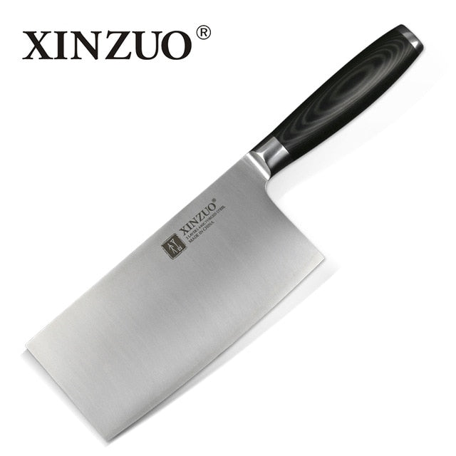 XINZUO 7'' Big Chinese Cleaver Knife 3 layer 440C Clad Forged German Stainless Steel Micarta Handle Kitchen Knives Cooking Tools
