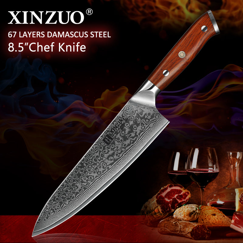 XINZUO 8.5 inch Chef Knives High Carbon VG10 Japanese 67layer Damascus Kitchen Knife Stainless Steel Gyuto Knife Rosewood Handle