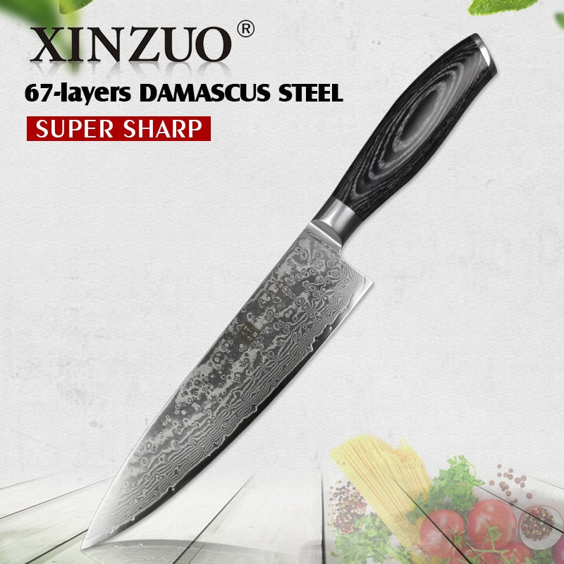 XINZUO 8'' inches Chef Knife Gyuto Knife Japanese VG10 Damascus Kitchen Knives Stainless Steel Butcher Knife Pakka wood handle