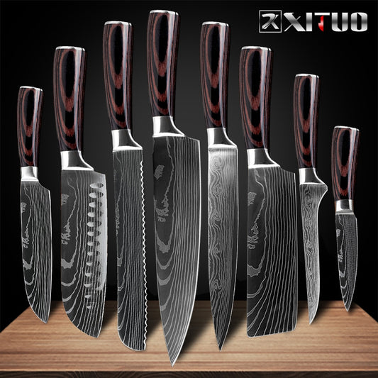 XITUO 8"inch japanese kitchen knives Laser Damascus pattern chef knife Sharp Santoku Cleaver Slicing Utility Knives tool EDC