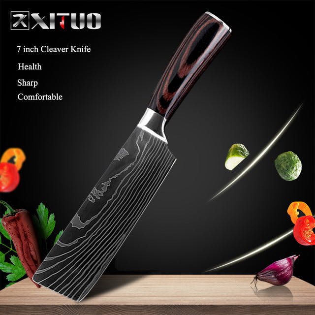 XITUO 8"inch japanese kitchen knives Laser Damascus pattern chef knife Sharp Santoku Cleaver Slicing Utility Knives tool EDC