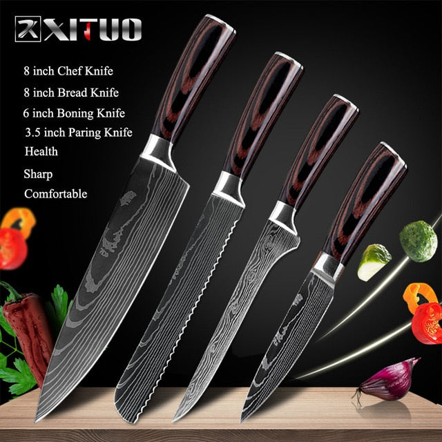 XITUO 8"inch japanese kitchen knives Laser Damascus pattern chef knife Sharp Santoku Cleaver Slicing Utility Knives tool EDC