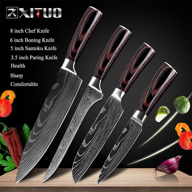 XITUO 8"inch japanese kitchen knives Laser Damascus pattern chef knife Sharp Santoku Cleaver Slicing Utility Knives tool EDC