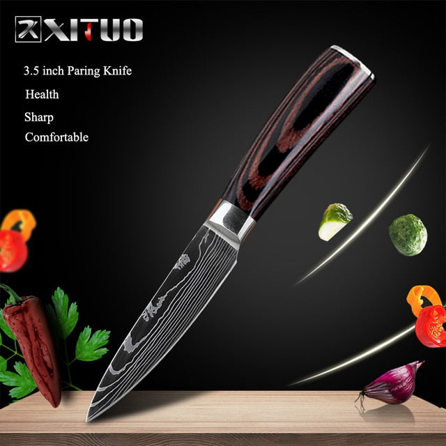 XITUO 8"inch japanese kitchen knives Laser Damascus pattern chef knife Sharp Santoku Cleaver Slicing Utility Knives tool EDC