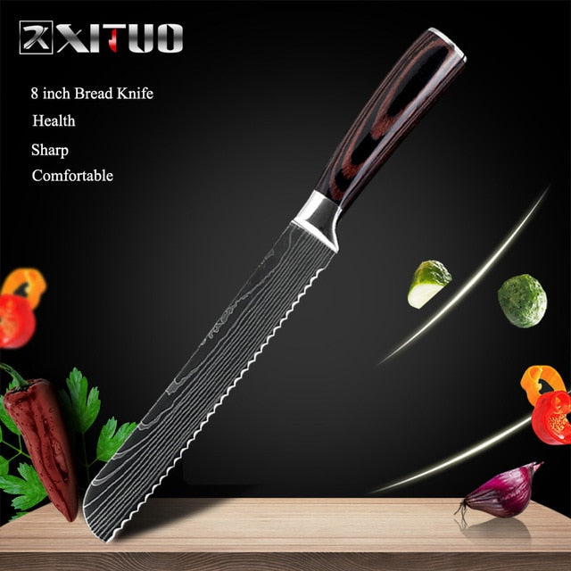 XITUO 8"inch japanese kitchen knives Laser Damascus pattern chef knife Sharp Santoku Cleaver Slicing Utility Knives tool EDC