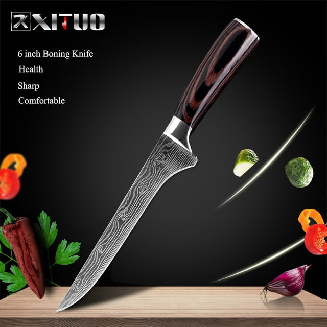 XITUO 8"inch japanese kitchen knives Laser Damascus pattern chef knife Sharp Santoku Cleaver Slicing Utility Knives tool EDC