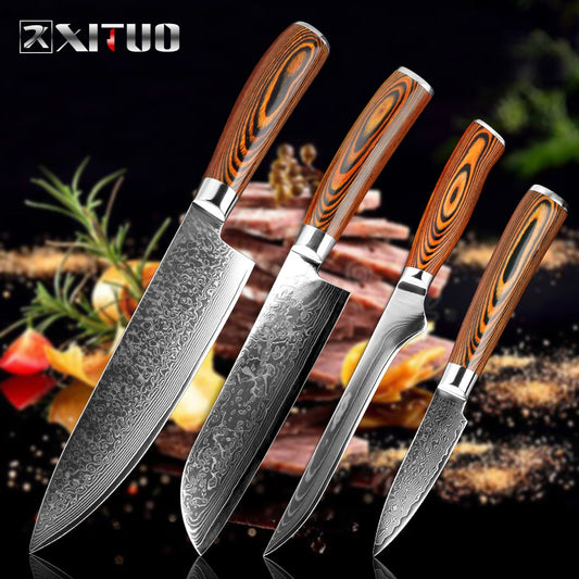 XITUO Chef Knife Damascus Bone Knife Utility Japan vg10 Malaysia Kitchen Knife Utility Micarta Handle Professional Kitchen Knife