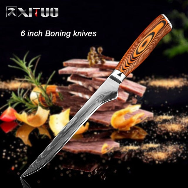 XITUO Chef Knife Damascus Bone Knife Utility Japan vg10 Malaysia Kitchen Knife Utility Micarta Handle Professional Kitchen Knife