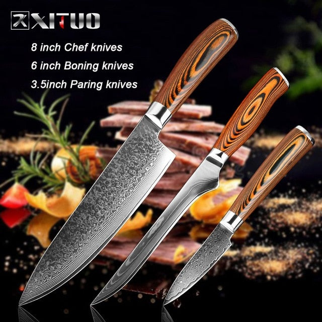 XITUO Chef Knife Damascus Bone Knife Utility Japan vg10 Malaysia Kitchen Knife Utility Micarta Handle Professional Kitchen Knife