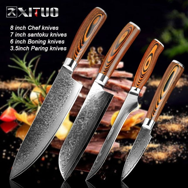 XITUO Chef Knife Damascus Bone Knife Utility Japan vg10 Malaysia Kitchen Knife Utility Micarta Handle Professional Kitchen Knife